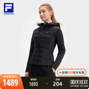FILA 健身运动简约基础保暖连帽外套 斐乐官方女士棉服2024冬新款