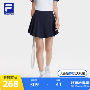 运动梭织短裙半身裙伞裙子 新款 FILA 斐乐官方女士网球裙2024夏季