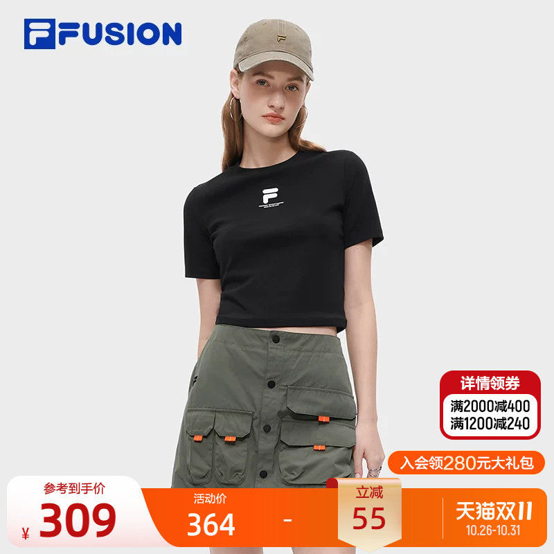 FILA FUSION斐乐潮牌短袖T恤夏季新款运动休闲时尚修身短T女上衣