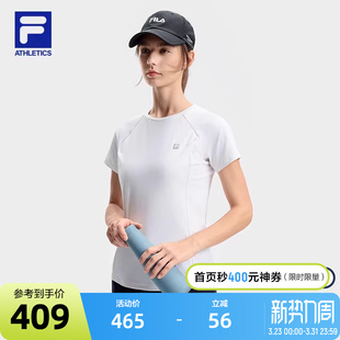 新款 FILA 2024秋季 衫 健身运动简约圆领白T恤 斐乐官方女子针织短袖