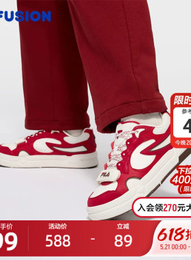 BANK丨FILA FUSION斐乐女士板鞋魔术贴2026新年红色女鞋运动鞋