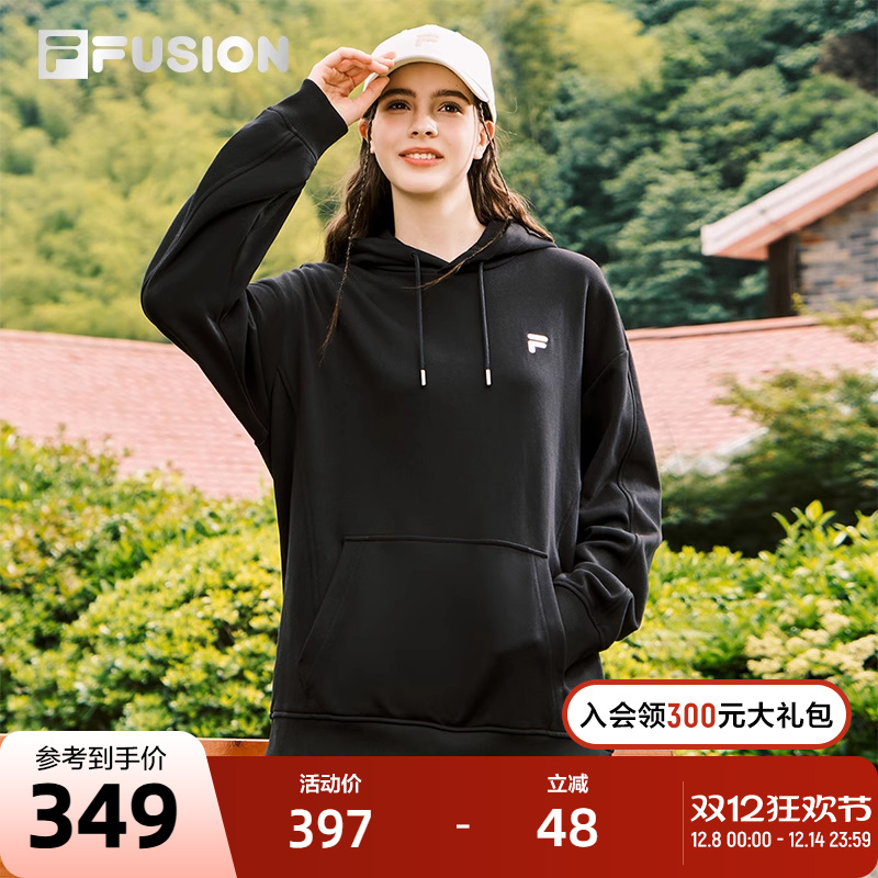 FILA FUSION斐乐潮牌情侣款连帽卫衣2025秋新款纯棉宽松针织上衣