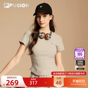 FILA FUSION斐乐潮牌女子针织短袖衫秋季新款时尚休闲紧身T恤