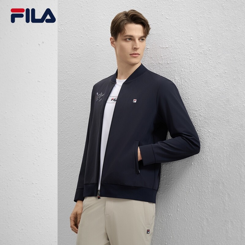 FILA 斐乐官方男士针织长袖外套2024秋新款时尚休闲简约基础