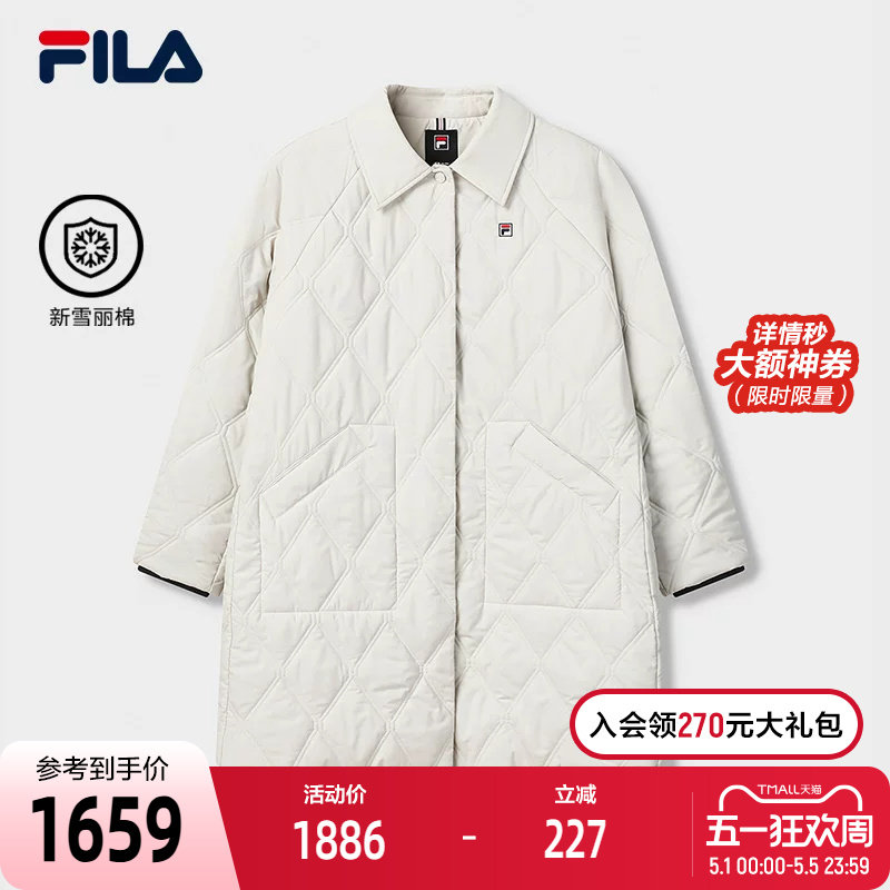 FILA 斐乐官方女士棉服2026春季新款休闲舒适绗缝中长款保暖外套