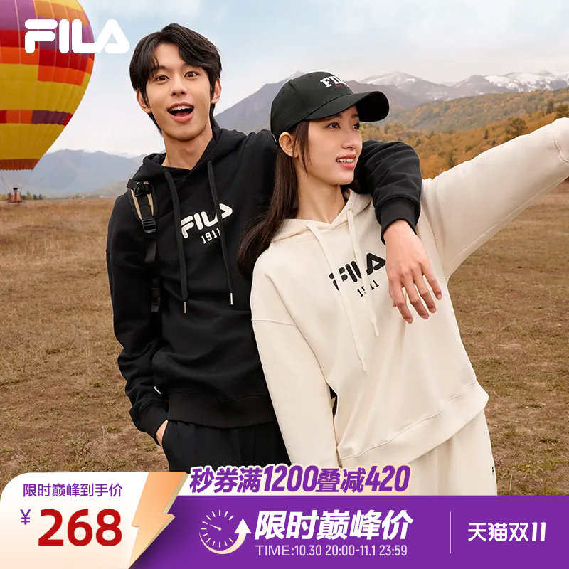 FILA 斐乐官方女款卫衣运动套头衫秋季新款加绒男士情侣宽松上衣