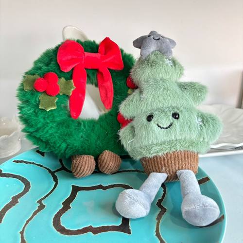 可爱圣诞花圈与圣诞树姜饼人可爱平安夜毛绒抓娃偶挂件包包小礼物
