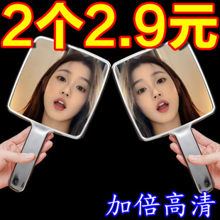 ins风简约手持化妆镜学生随身便携化妆小镜子高级黑色手拿手柄镜