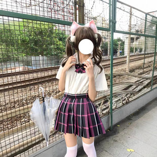 德兰西黑粉芭比jk格裙半身裙学院百褶裙风短裙日系原创小花猪jk布