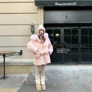 明摩羽绒服冬日雪芙大毛领面包女中长款新款白鸭绒外套平湖可