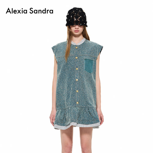 alexiasandra牛仔拼接无袖连衣裙