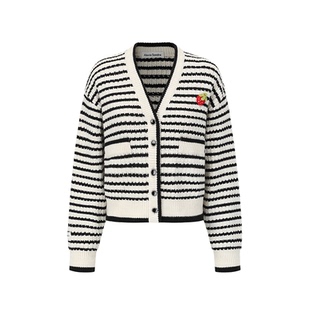 V领草莓条纹针织航海开衫 落肩袖 女 Sandra秋冬新款 Alexia