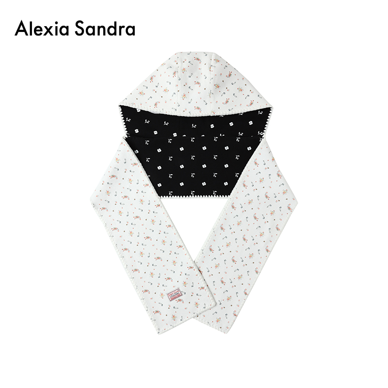 AlexiaSandra碎花刺绣边围巾帽