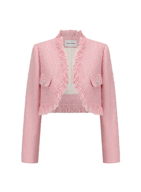 Alexia Sandra2023秋冬新品小香风流苏粉色短外套女