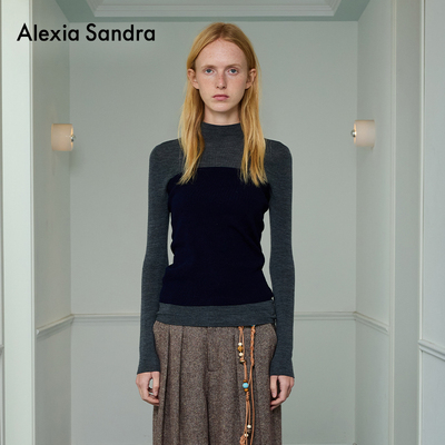 Sandra撞色真两件羊毛打底上衣