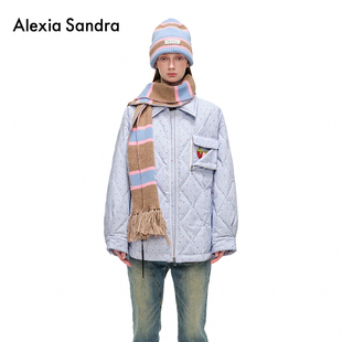 羽绒服外套上衣 口袋草莓设计条纹翻领薄款 Alexia Sandra秋冬新款