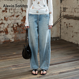 解构分割烫钻牛仔裤 Alexia 时尚 新款 女百搭高级感 Sandra2025秋季