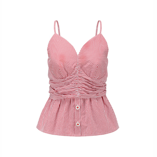深V抽褶条纹收腰吊带背心 胸衣式 Alexia Sandra2024春夏新款