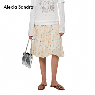 Alexia 饰不规则下摆碎花半身裙高腰百褶裙 Sandra2025夏季 绑带装