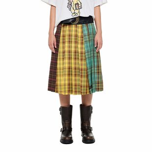 拼色棋盘腰头皮质格纹半裙设计师品牌 新款 Alexia Sandra2024夏季