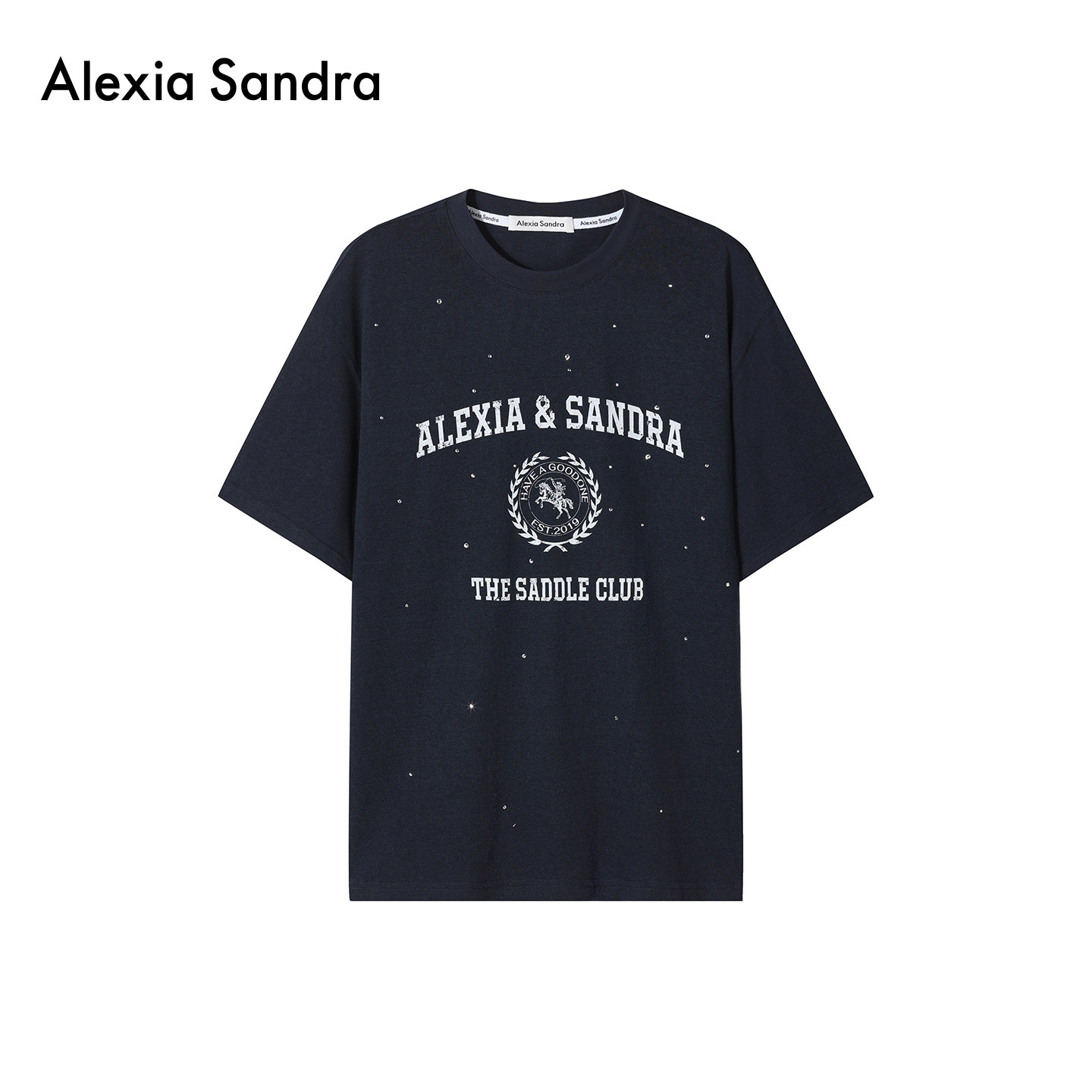 Alexia Sandra烫钻马术字母印花薄款短袖T恤2026夏季新款设计感女
