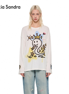 Alexia Sandra2025春季新年小财神贪吃蛇长袖棉T内搭外穿设计感女