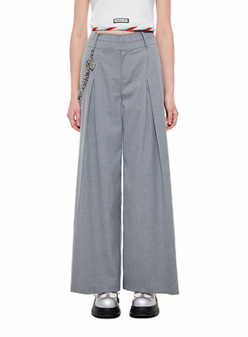 Alexia Sandra灰色经典百搭双腰头直筒阔腿裤宽松高级感休闲长裤