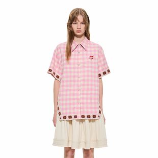 女设计师品牌 新款 格子衬衫 织带拼接短袖 Alexia Sandra2024夏季
