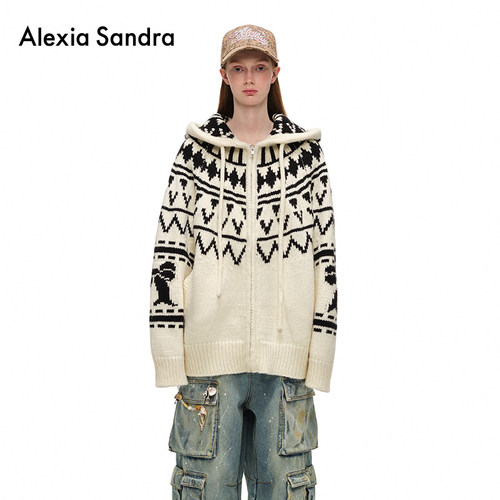 alexiasandra羊毛蝴蝶结提花外套