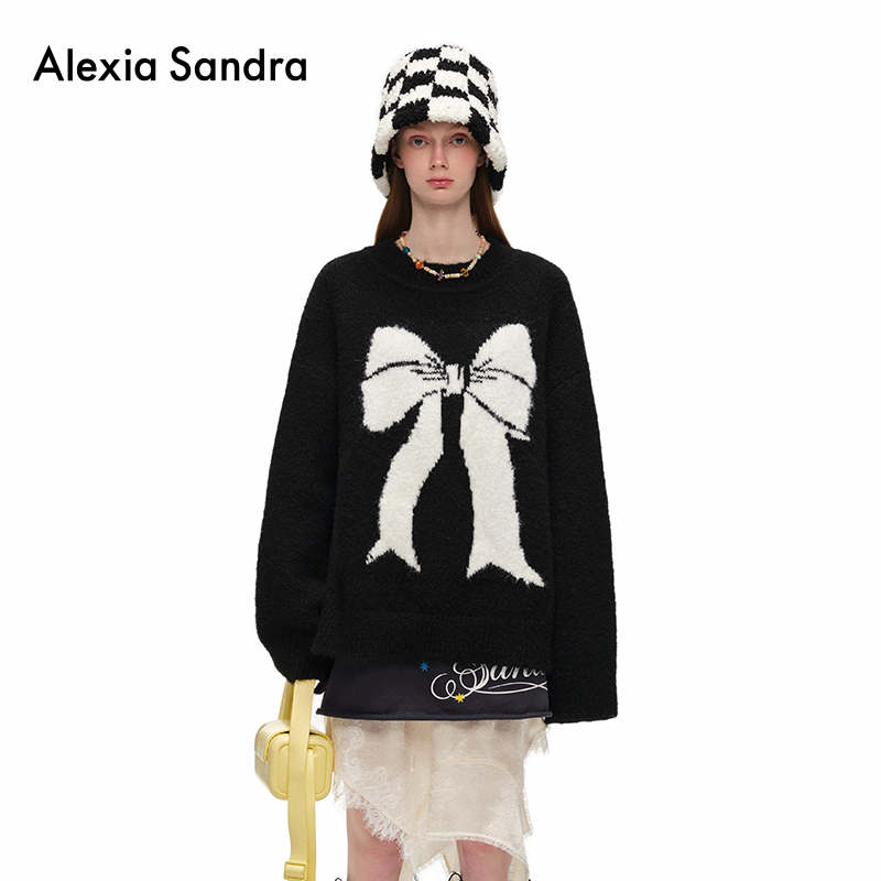alexiasandra蝴蝶结提花针织衫