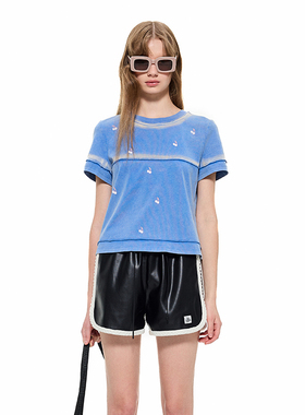 Alexia Sandra夏季新款废土风撞色做旧水洗短袖T恤女复古半袖上衣