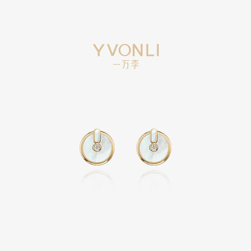 珍珠母贝耳钉一万李18K黄金