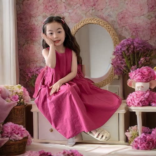 火龙果色童装裙子连衣裙女童夏款