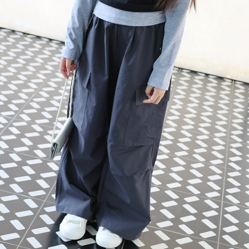女童纯棉宽松工装裤休闲直筒长裤