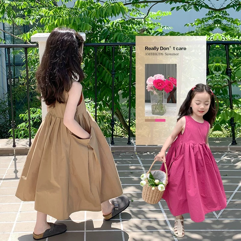 女童连衣裙2025新款纯棉夏季裙子儿童女孩长款韩版公主裙无袖薄款