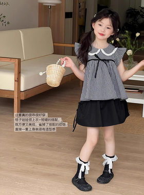 甜美格子套装女童衬衫夏季两件套