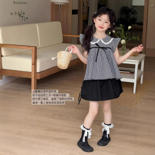 短裙两件套 女童甜美套装 2025新款 夏季 格子上衣洋气儿童娃娃领衬衫