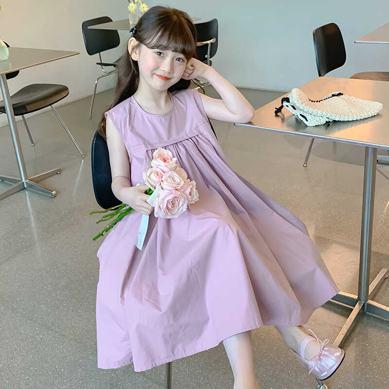 女童装连衣裙韩版纯色高级感裙子