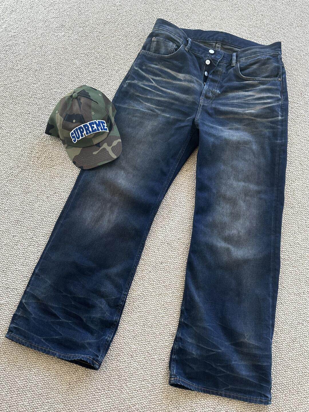 thumbnail for TABBER mud dyed old washed corrugated cat beard Ac style 2021m straight bootcut jeans