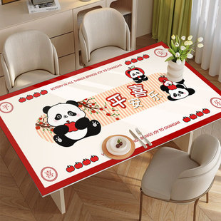 卡通桌布防水防油防烫免洗可擦长方形餐桌垫红色喜庆客厅茶几垫子