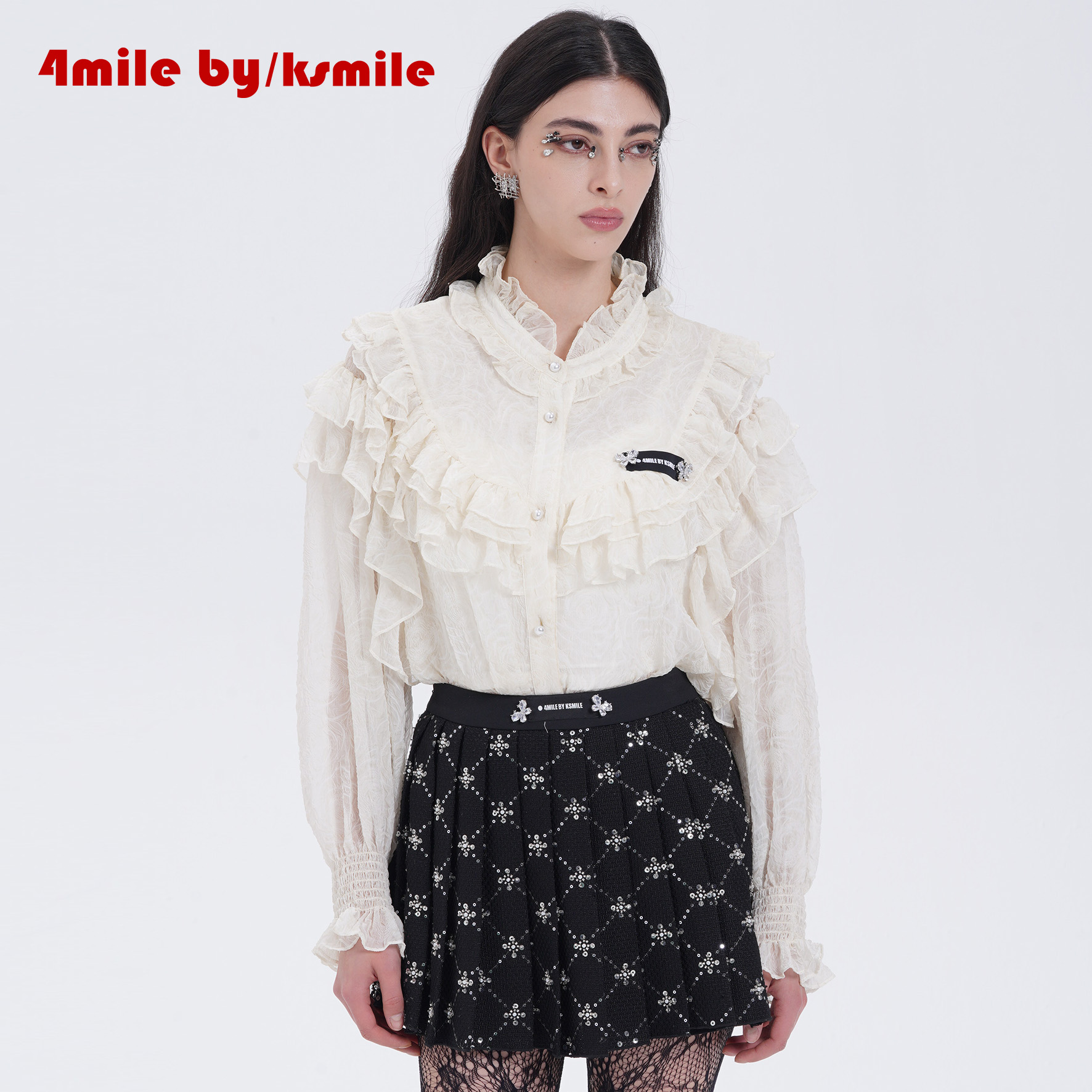 【25春夏新品】4MILE BY KSMILE 法式木耳边新中式气质雪纺衬衫