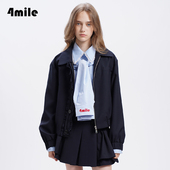 学院风甜美花边抽褶休闲夹克女士外套 新品 4MILE 2024年秋季