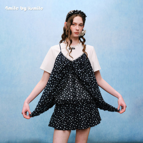 【夏上新】4MILE BY KSMILE 26春夏新款印花T恤吊带短裙三件套