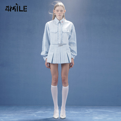 4MILE短款学院衬衫百褶裙