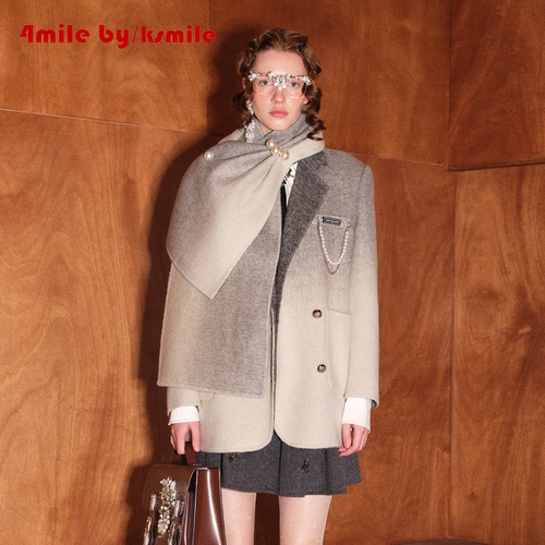 【双旦礼遇季】4MILE BY KSMILE 渐变围巾毛呢西装短外套高级大衣