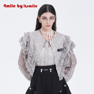 4MILE 格雷庄园珍珠蕾丝颈链压花雪纺衬衫 25春夏新品