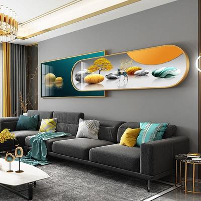 轻奢客厅装饰画石头鹿横版叠加挂画现代简约沙发背景墙壁画大气