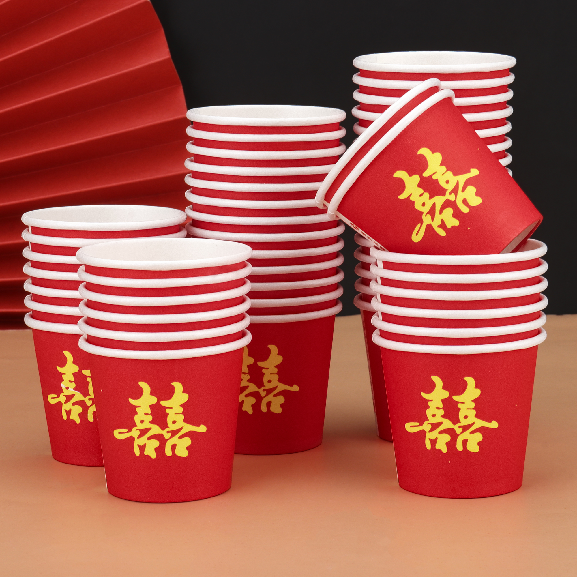 结婚纸杯一次性迷你红色加厚敬酒敬茶品尝试饮一口杯50ml小号杯子