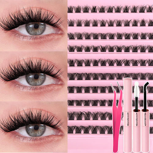 欧美跨境睫毛假睫毛A01单簇朵毛DIY lashes分段式眼睫毛胶水套装