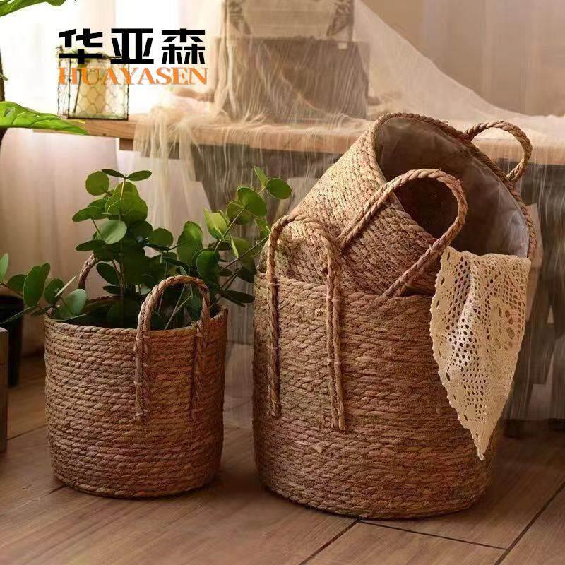 家用简约竹编收纳筐北欧风藤编手工编织花篮大容量落地摆件装饰新